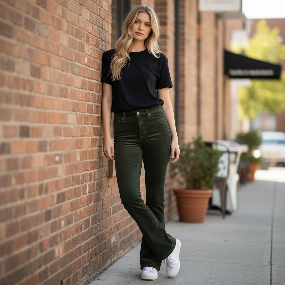 Kut From The Kloth Karen Baby Bootcut Corduroy Pants Dark Green Size 8